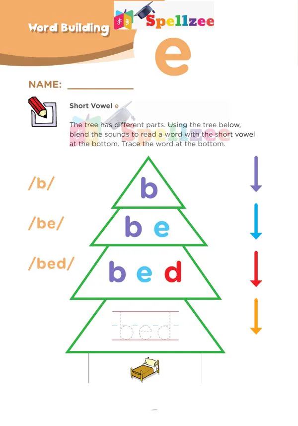 Preview of the Spellzee Word Building: Short e (bed) worksheet