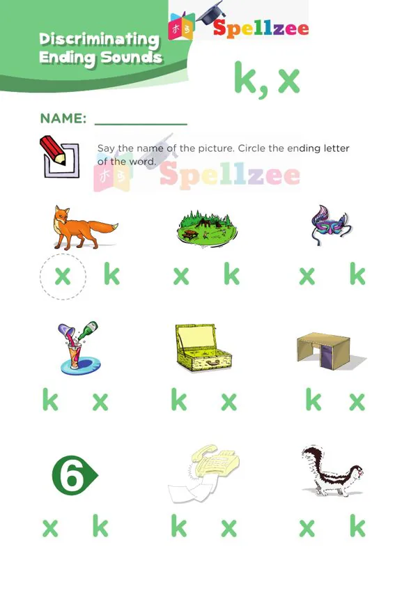 Preview of the Spellzee Ending Sounds: k and x worksheet