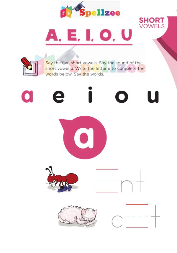 Preview of the Spellzee Short Vowels a, e, i, o, u worksheet